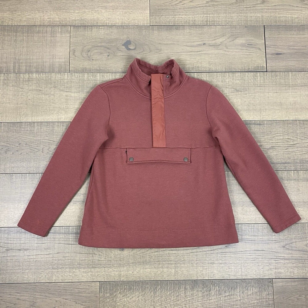 L.L. Bean Sweatshirt Womens Size M Orange‎ Signature Organic Anorak Pocket Zip